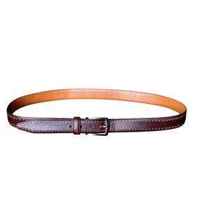 Johnston & Murphy Brown Leather Belt Mens 42 Silver Buckle